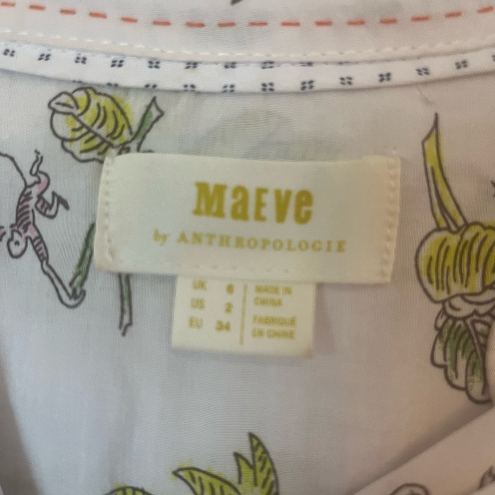 Anthropologie White Green Long Sleeve Button Down Shirt - Picture 2 of 4